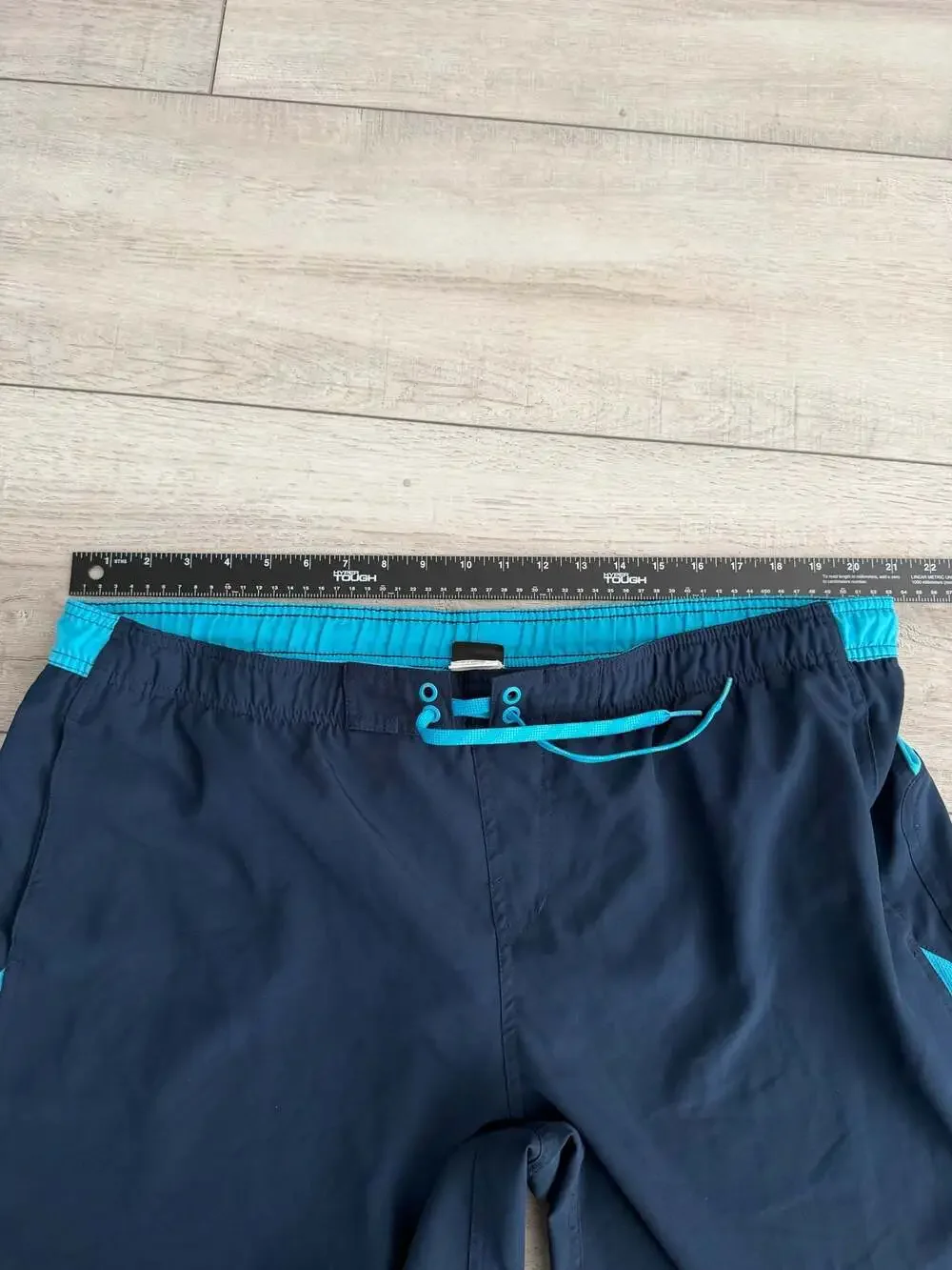 Nike Navy Blue and Turquoise Swim Trunks with Drawstring and Lined Pockets